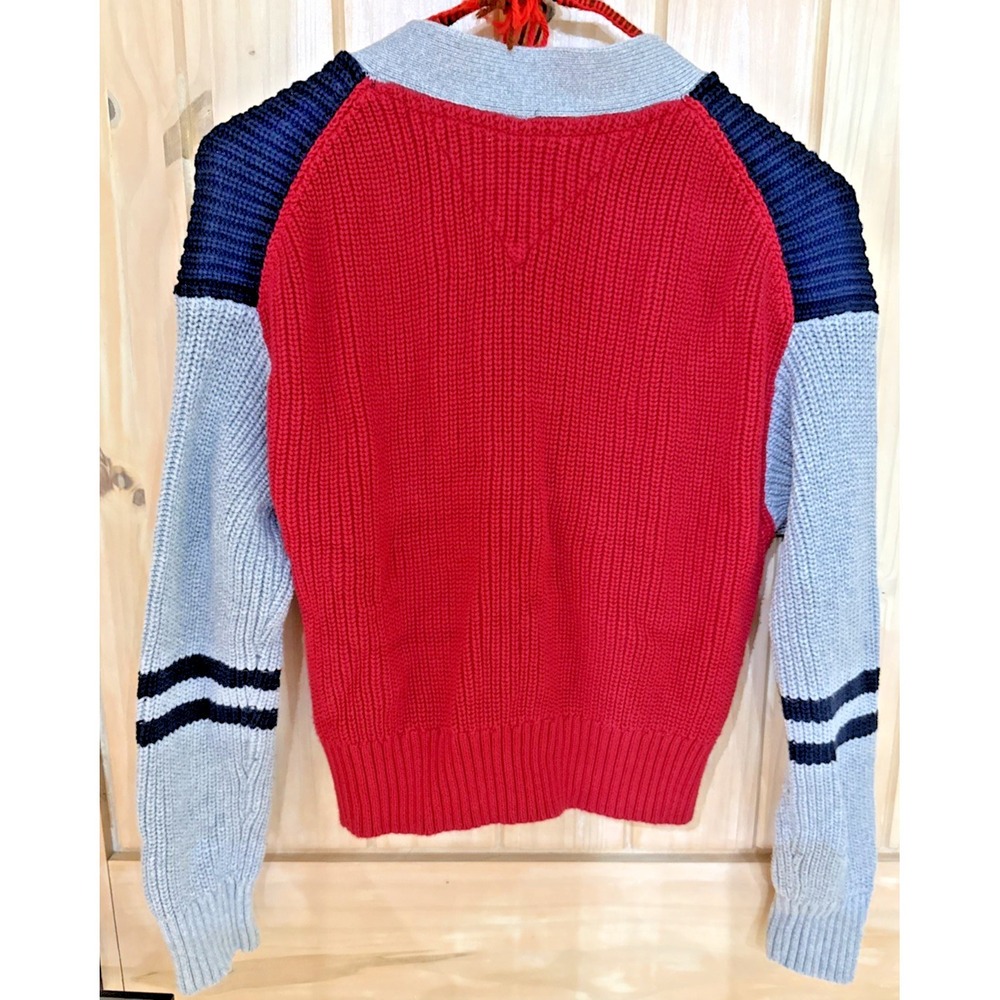 Tommy Jeans Colorblock Knit Cardigan Sweater Navy Red Gray Women's Small S - Picture 9 of 16
